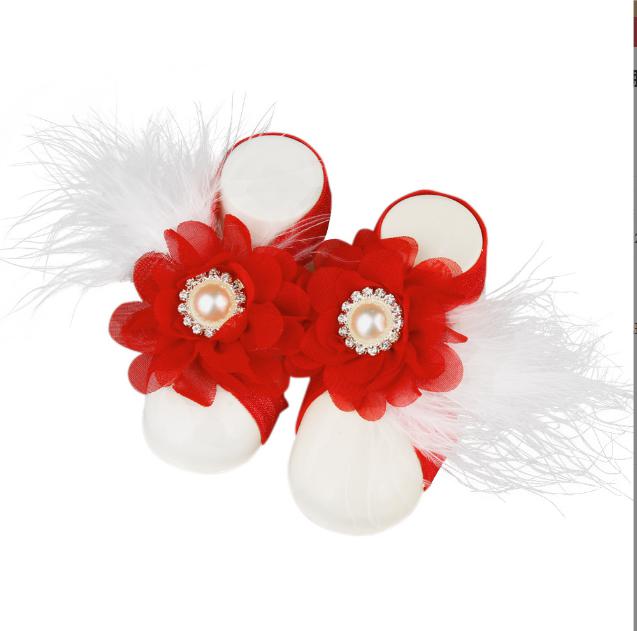 2021 Baby Sandals Feather Flower Shoes Cover Barefoot Foot Flower Ties Infant Girl Kids First Walker Shoes Headband Set Photography Props