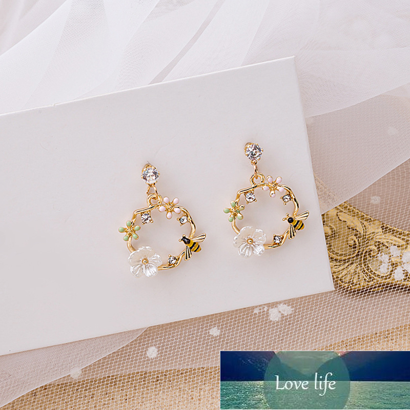 Women's Elegant Bee Flower Circle Painting Oil Rhinestone Animal Stud Earrings New Trend Girls Party Wedding Jewelry Brincos Factory price expert