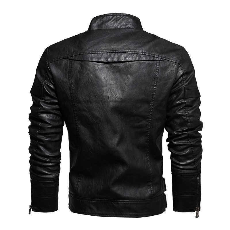 Men's Leather Jacket Autumn Winter Casual Motorcycle Jacket Male Warm Windbreaker Fleece PU Jacket Coat Men Streetwear 5XL 211018