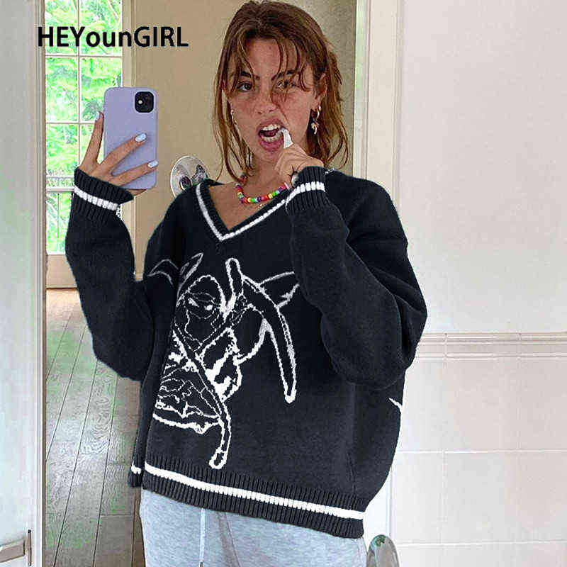 HEYounGIRL Preppy Style Oversized Knitted Sweater Women Casual V Neck Autumn Jumper Ladies Print Fashion Pullover Knitwear 2021 Y1110, Green
HEYounGIRL Preppy Style Oversized Knitted Sweater Women Casual V Neck Autumn Jumper Ladies Print Fashion Pullover Knitwear 2021 Y1110, Green