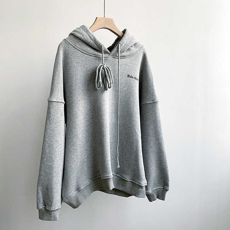 Winter Plus Velvet Letter Sweatshirt Women' Korean Loose Casual Hooded Long Sleeve Student Pullovers 210607, Grey
Winter Plus Velvet Letter Sweatshirt Women' Korean Loose Casual Hooded Long Sleeve Student Pullovers 210607, Grey