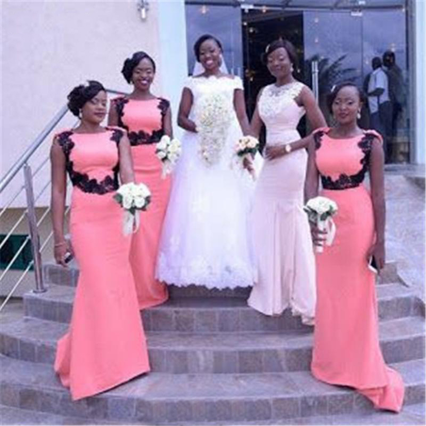 Bridesmaid Dress 2021 Nigerian African Mermaid Dresses Long Black Appliques Scoop Maid Of Honor Gowns Wedding Guest Evening Prom