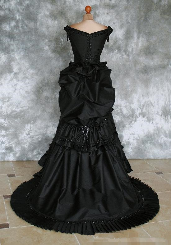 Vampire Ball Masquerade Halloween Black Wedding Dress Taffeta Beaded Gothic Victorian Bustle Bridal Gowns 2022 Vintage Steampunk 19th A Line Long Brid