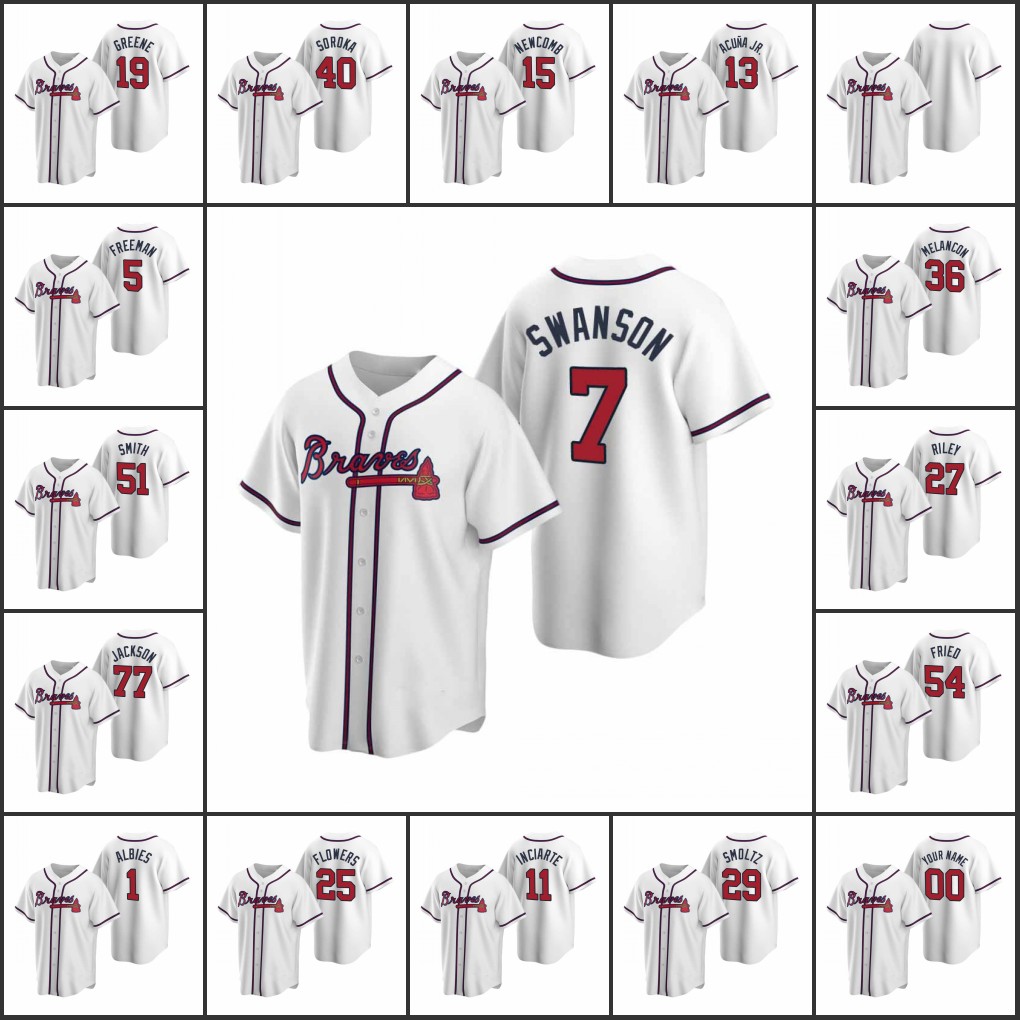 AtlantaBraves #13 Ronald Acuna Jr. 7 Dansby Swanson 5 Dale Murphy Men Women Youth Custom WhiteReplicaHome Jersey, Black
AtlantaBraves #13 Ronald Acuna Jr. 7 Dansby Swanson 5 Dale Murphy Men Women Youth Custom WhiteReplicaHome Jersey, Black