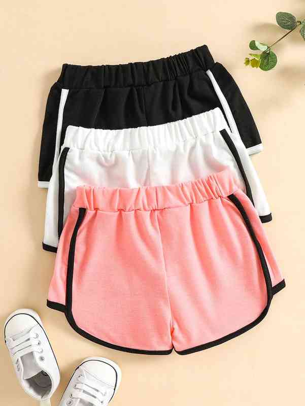 Baby 3pcs Tie Waist Contrast Binding Shorts SHE