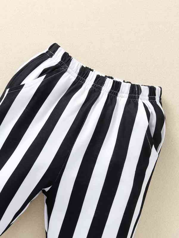 Baby Girl Ruffle Trim Tee & Stripe Flare Leg Pants SHE