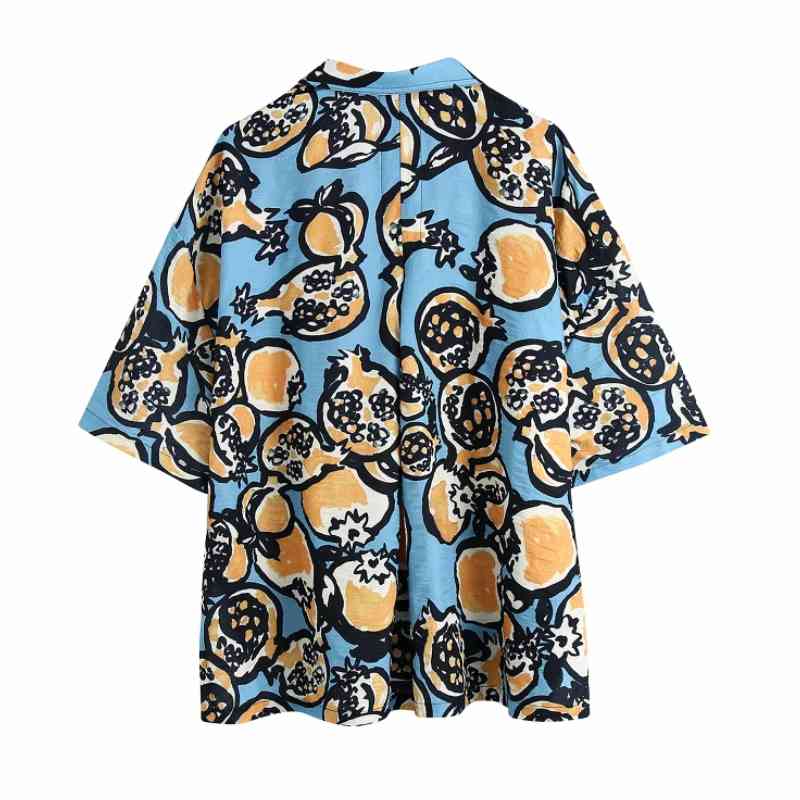 Summer Women Fashion Print Loose Casual Shirt Female Short Sleeve Side Slit Blouse Lady Tops Blusas S8801 210430