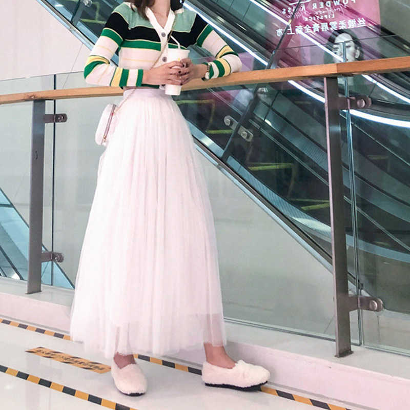 OHRYIYIE Maxi Long Tulle Skirt Women High Waist Ball Gown Skirts Summer Elastic Adult Tutu Jupe Longue Femme 210621