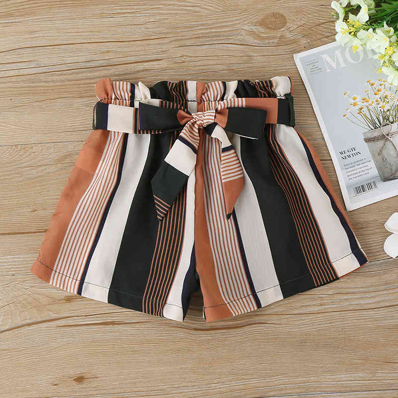 Girl Clothes Set Summer Solid Color Strapless Top + Striped Printed Shorts Toddler Casual Children 2Pcs 210515
