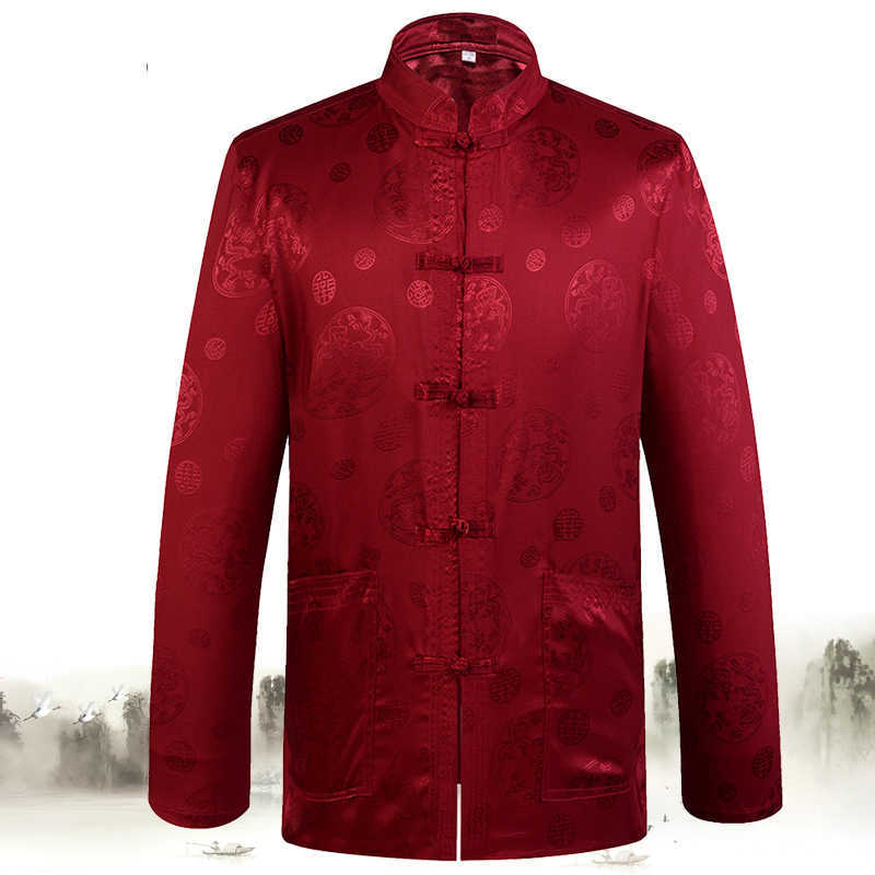 Autumn New Mans Dragon Kung Fu Jacket Coat Traditional Chinese Mandarin Collar Tang Suit Clothing For Men Camisa Masculina X0621