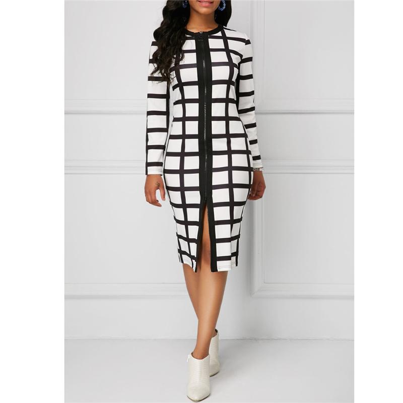 Casual Dresses Women's Black And White Plaid Print Zipper Slim Bag Hip Commuter Dress Long Sleeve Skirt, Black;gray
Casual Dresses Women's Black And White Plaid Print Zipper Slim Bag Hip Commuter Dress Long Sleeve Skirt, Black;gray