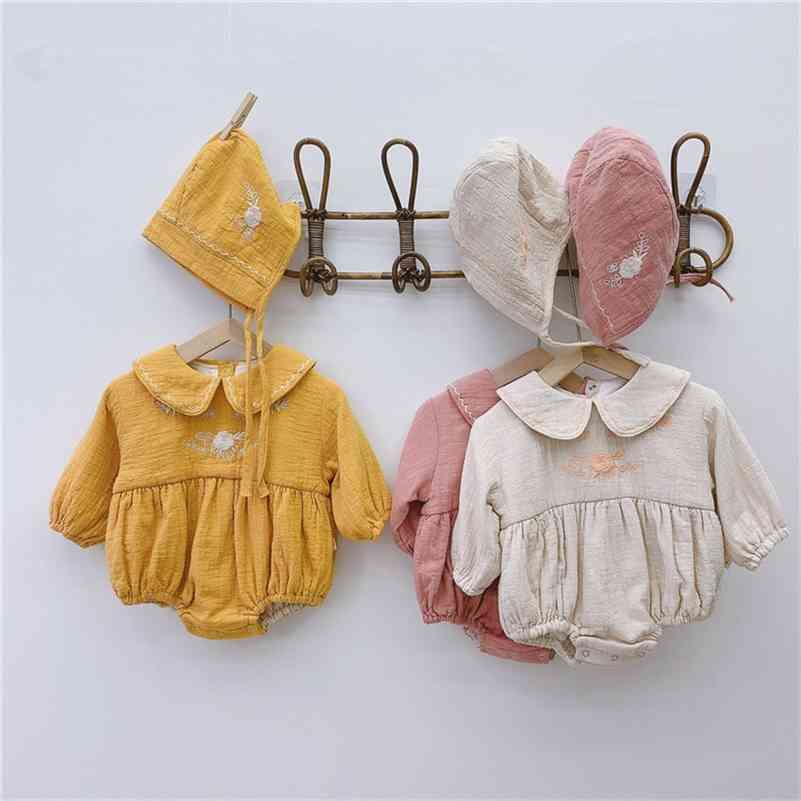 Autumn cute little princess floral embroidery bodysuit with cap baby girls thick 3 colors coveralls 210708, Yellow
Autumn cute little princess floral embroidery bodysuit with cap baby girls thick 3 colors coveralls 210708, Yellow