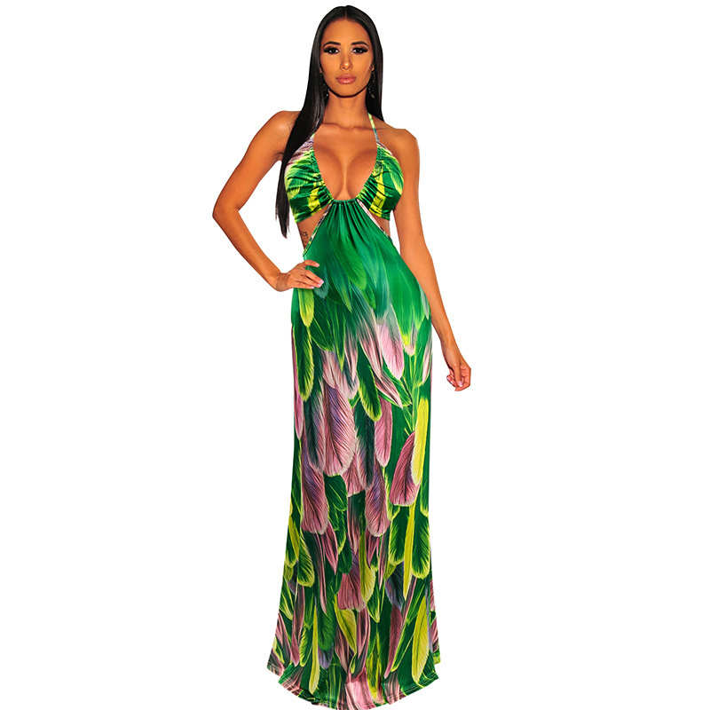 Women Dress Printed Bohemia es Sexy Long Print Floral Maxi Deep V Neck Backless Beach es Summer 210513