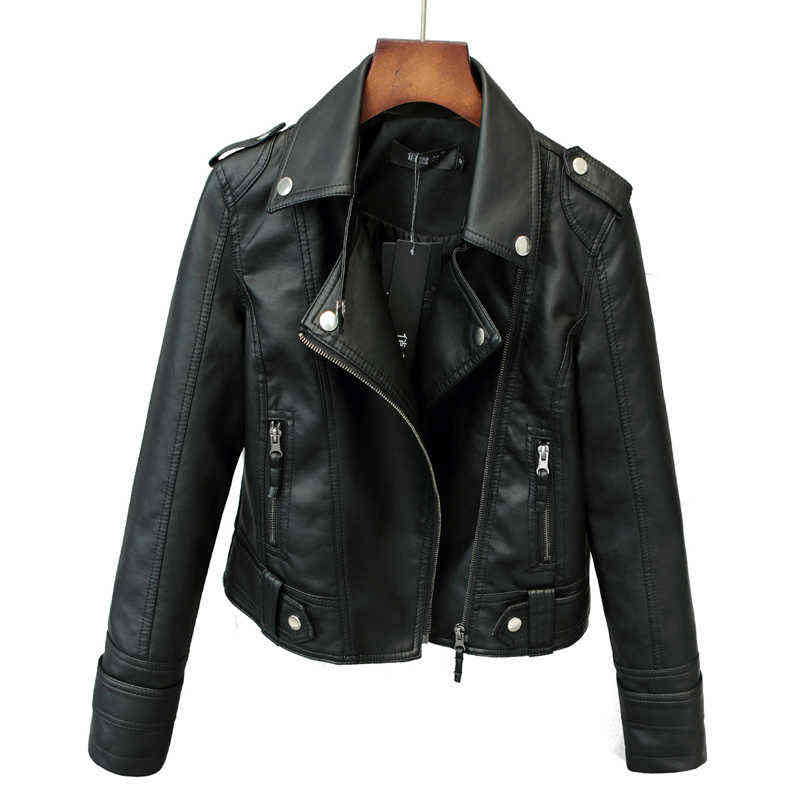 Fitaylor Spring Autumn Women Short Faux PU Jacket Slim Fashion Punk Outwear Motorcycle Leather Jacket Casual Coat 211130