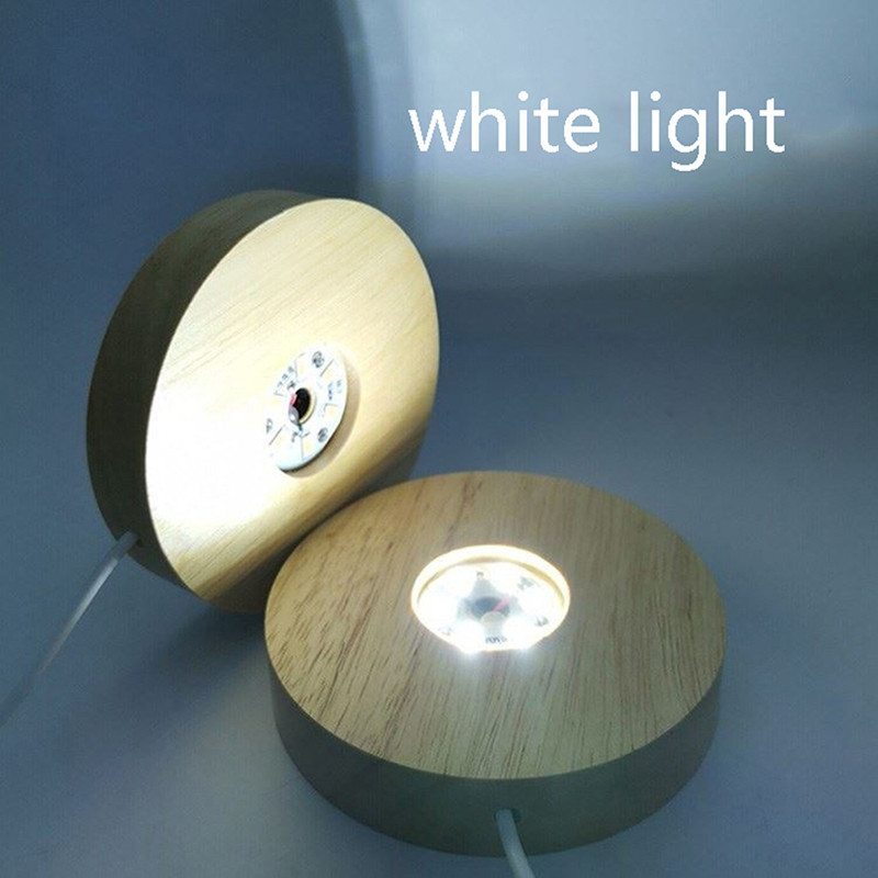 Wood Light Base Rechargeable Remote Control Wooden LED Lights Rotating Display Stand Lamps Holder Lamp Bases Art Ornament for 3D Crystals Glass Ball