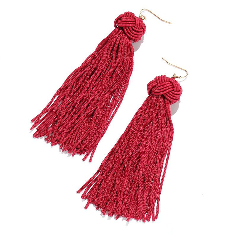 Handmade Tassel Earrings Fashion Black Yellow Red Long Tassel Dangles Earrings Broncos Silk Fringed Jewellery For Women