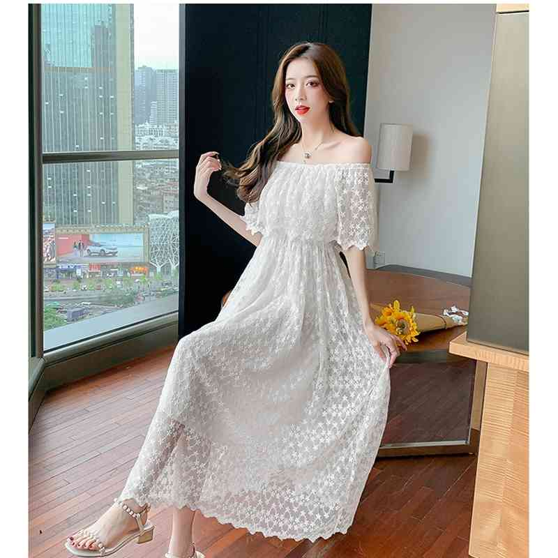 White Embroidery Dress Elegant Sexy Off Shoulder Maxi Beach Dresses Women Boho Summer Clothes Fashion Vestidos 210520