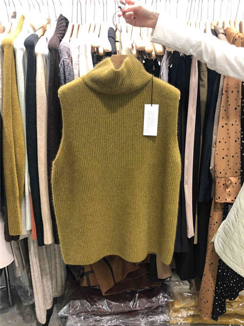 Nomikuma Elegant Turtleneck Pullover Sleeveless Sweater Causal New Knitted Tops Fashion Solid Korea Women Jumper 6D979 210427