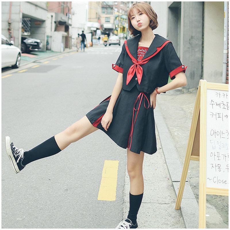 Two Piece Dress OJBK Black Jk Uniform Sailor Suit COS School Wear Women Soft Punk Lolita Magic Front Halloween Fashion Costumes, Sock
Two Piece Dress OJBK Black Jk Uniform Sailor Suit COS School Wear Women Soft Punk Lolita Magic Front Halloween Fashion Costumes, Sock