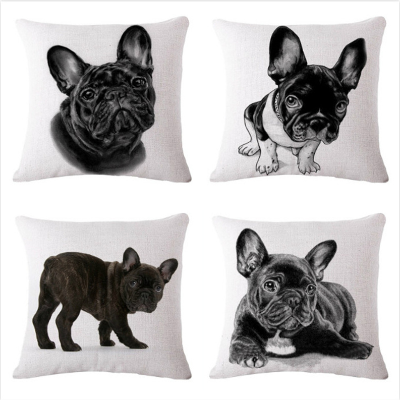

45*45cm SexeMara Lovely French Bulldog Pattern Cotton Linen Cushion Cover Waist Square Pillow Cover Pillowcase Home Textile