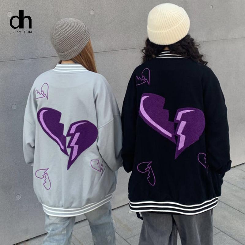 Women's Jackets DH Harajuku Broken Heart Embroidery Jacket Fashion Oversized Baseball Uniform Streetwear High Street Women Bomber, Gray
Women's Jackets DH Harajuku Broken Heart Embroidery Jacket Fashion Oversized Baseball Uniform Streetwear High Street Women Bomber, Gray