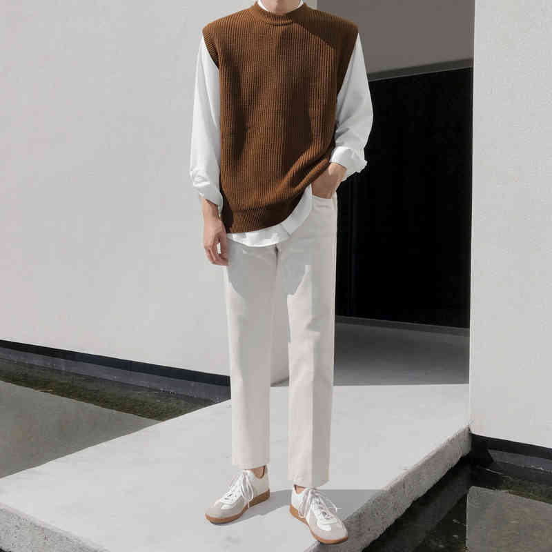IEFB Spring Men's Pullover Sweater Korean Vest Sleeveless Round Neck Kintted Waistcoat For Male All-match Tops 9Y5451 210524