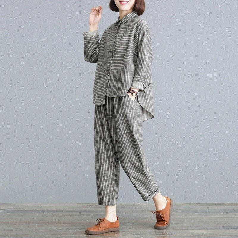 Women's Two Piece Pants 2021 Spring Fashion Women Long Sleeve Shirt Elastic Waist Loose Pant Suit Cotton Linen Stripe 2 Peice Set MT60, Blue
Women's Two Piece Pants 2021 Spring Fashion Women Long Sleeve Shirt Elastic Waist Loose Pant Suit Cotton Linen Stripe 2 Peice Set MT60, Blue
