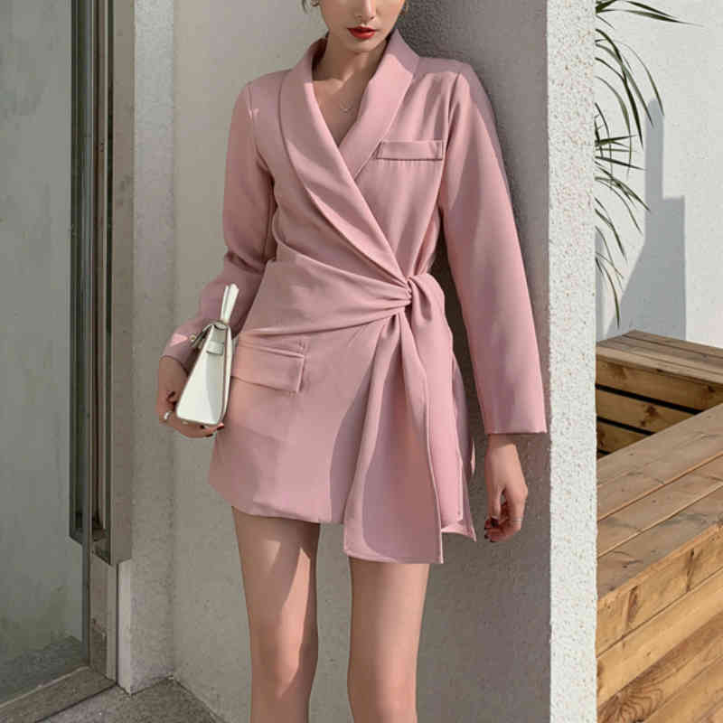 Korea Retro Long Sleeve Lace Up Blazers Suits Spring Summer Jackets And Shorts Two Piece Set Office Ldy Clothing 210514