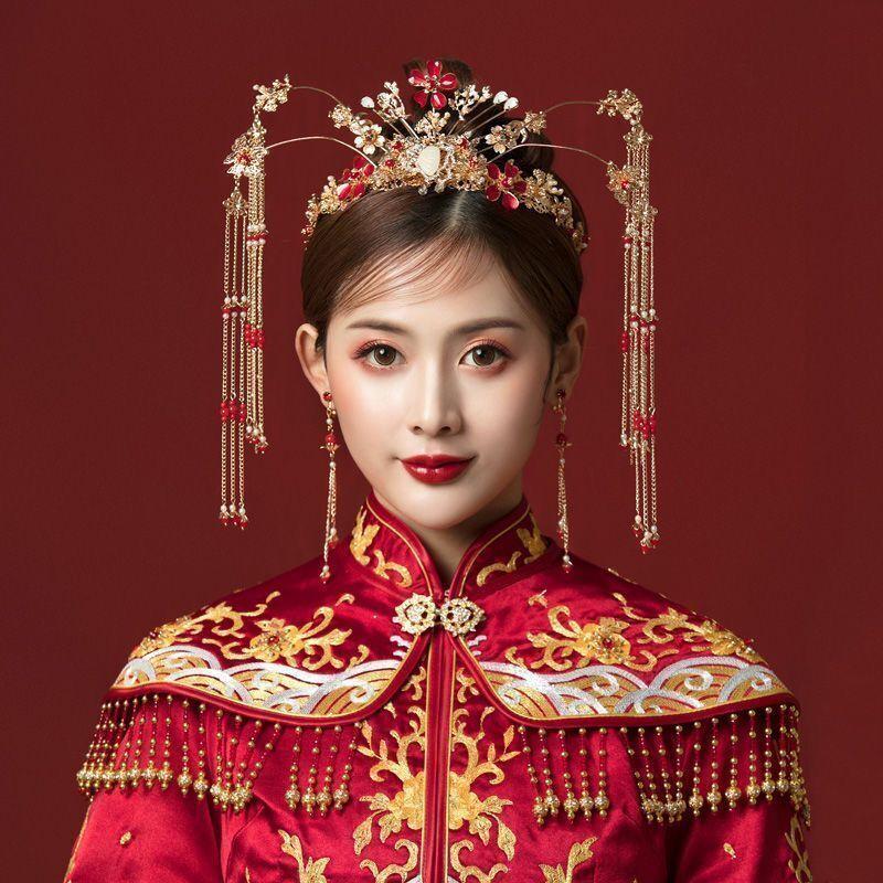 Headpieces 2021 Real Bridal Hats Headdress Bride Dress Wedding Chinese Atmosphere Phoenix Crown Step Rocking Hair Ornament Fem