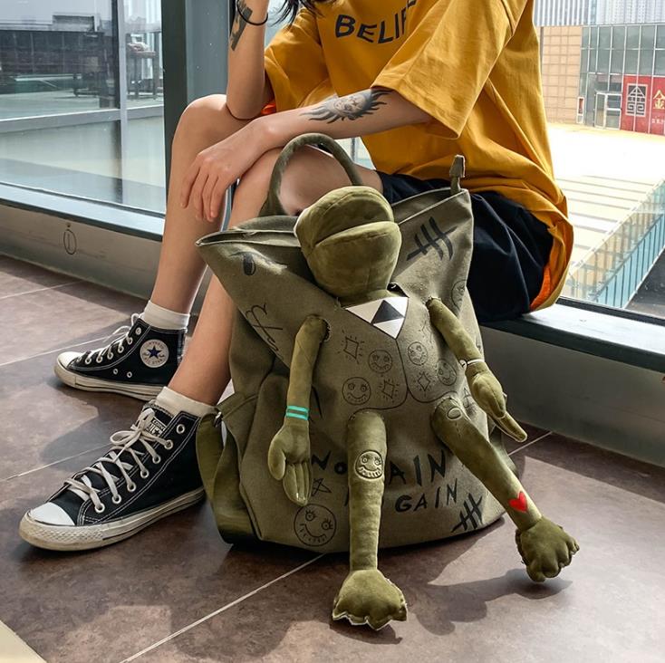 Cross Body Fashion All- Female Bags Trendy Cool Green Bag Canvas Backpack