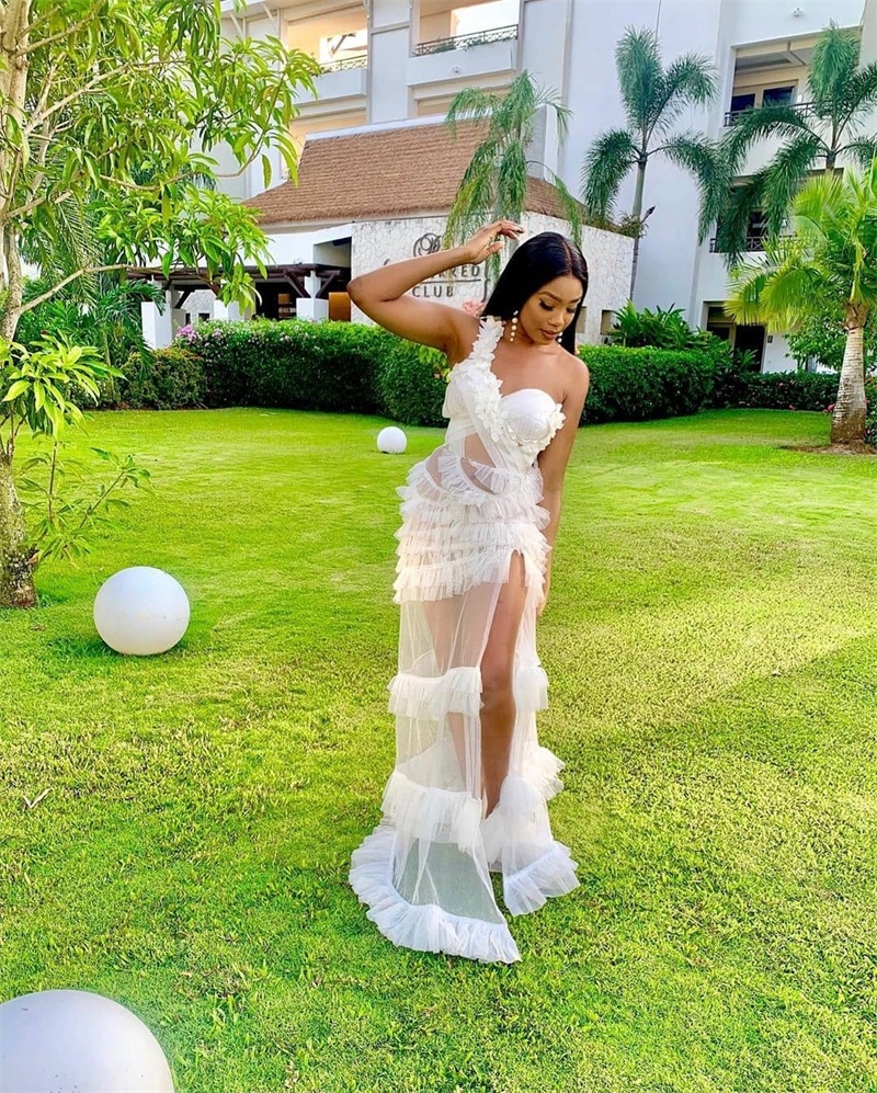 Summer Beach Evening Dresses One shoulder Mermaid Ruched Tulle Prom Dress Sexy Side Split Formal Party Pageant Gowns