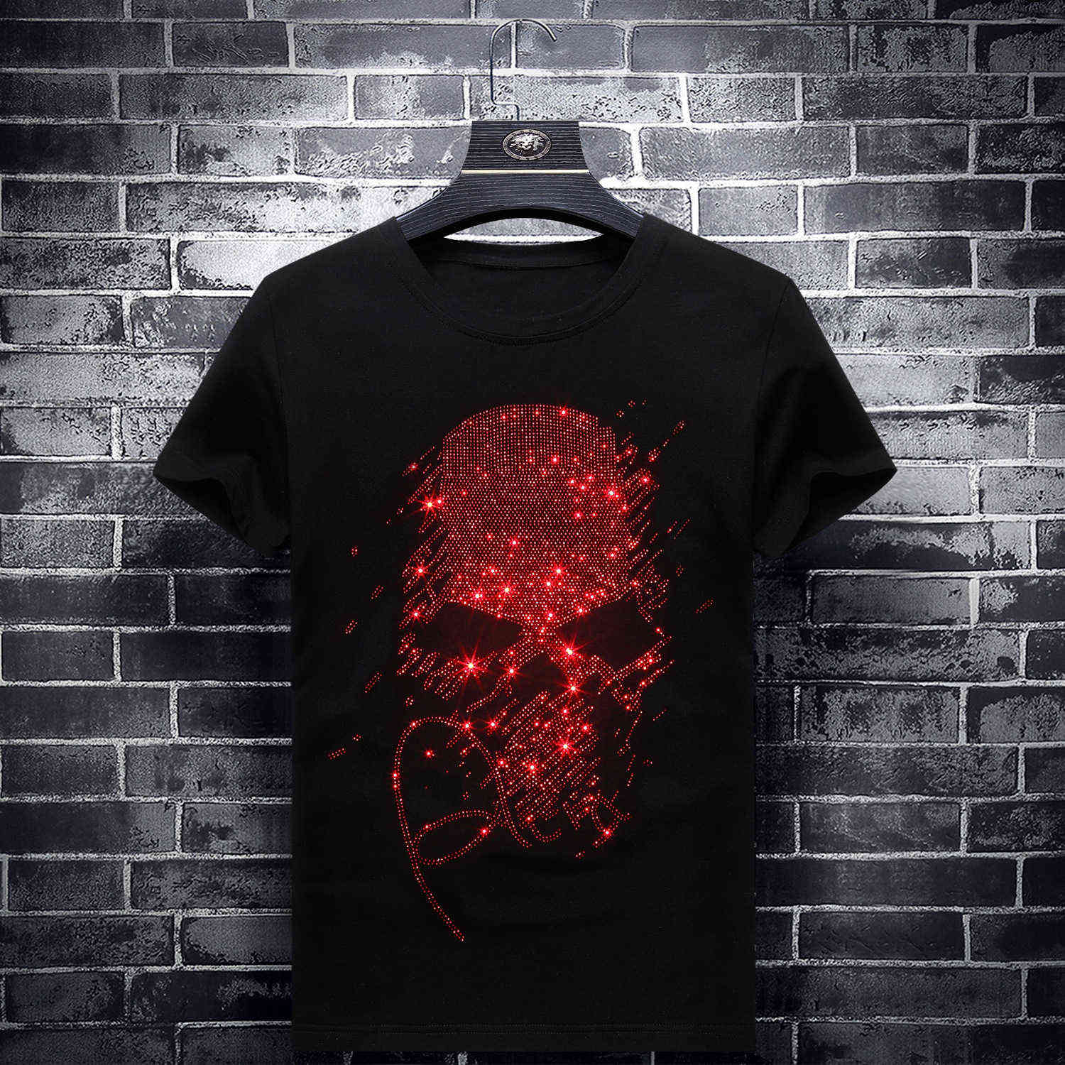 Bright s Red Skulls T Shirts Men Short Sleeve Fashion Clothing Streetwear O Neck Modal Cotton Calaveras Camiseta 210629