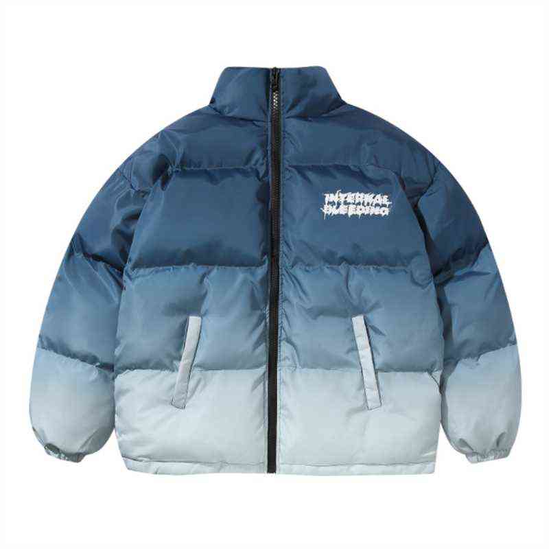 Hip Hop Oversized Jacket Parka Gradient Streetwear Mens Harajuku Cotton Winter Padded Coat Warm Outwear Blue 211214Z