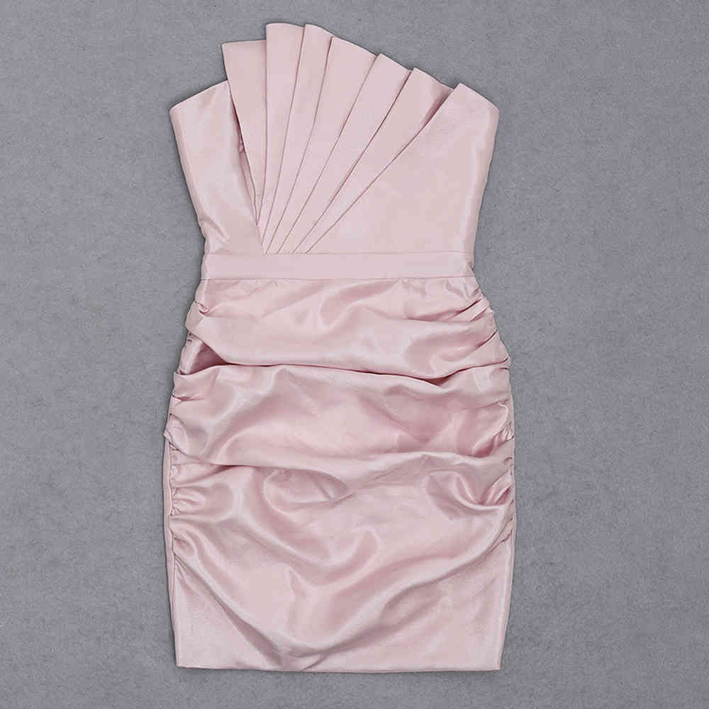 Arrival Summer Women's Dresses in Fashion Strapless Elegant Pink Pleated Sexy Mini Party Bodysuit 210525