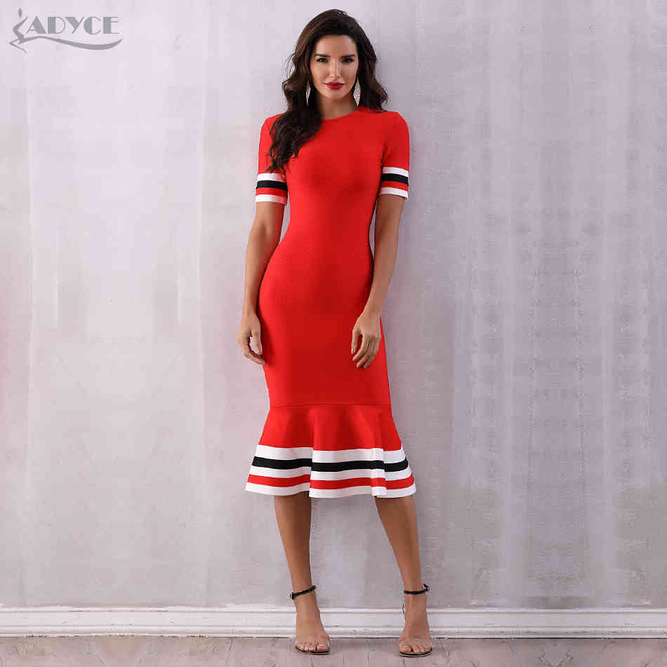 Summer Red Bandage Dress Women Sexy Short Sleeve Mermaid Club Vestido Runway Celebrity Evening Party 210423