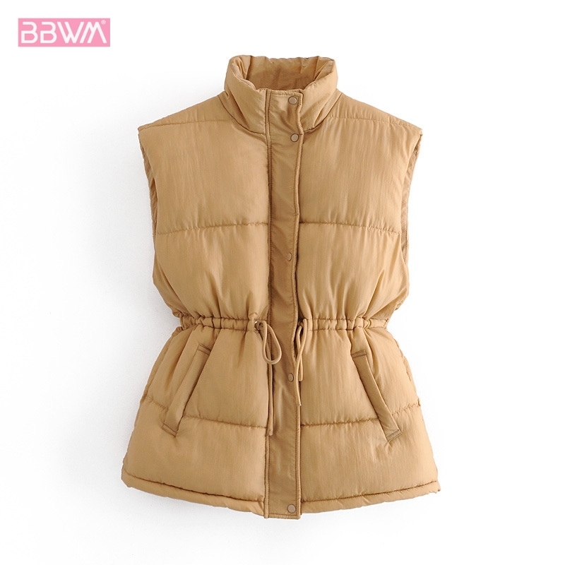 Vintage Fashion Lapel Women's Warm Jacket Loose Plus Cotton Sleeveless Vest Waist Drawstring Chic Tops Female 210507