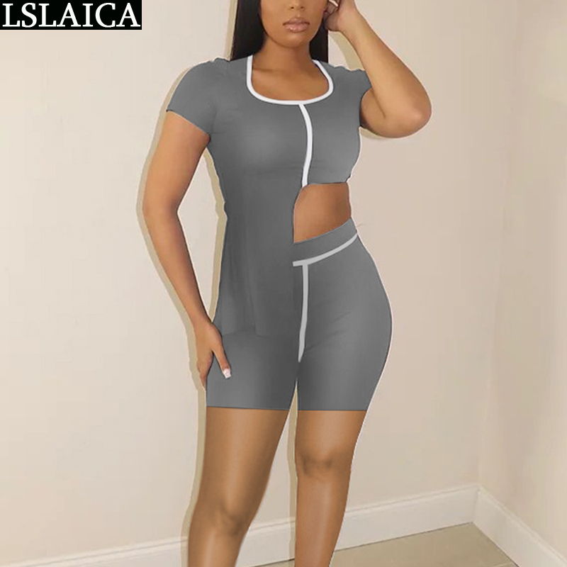 Women's Clothing Summer Solid Color Irregular Tops Short Pants Casual Knitted Suit for High Street Fashion Sets 210520