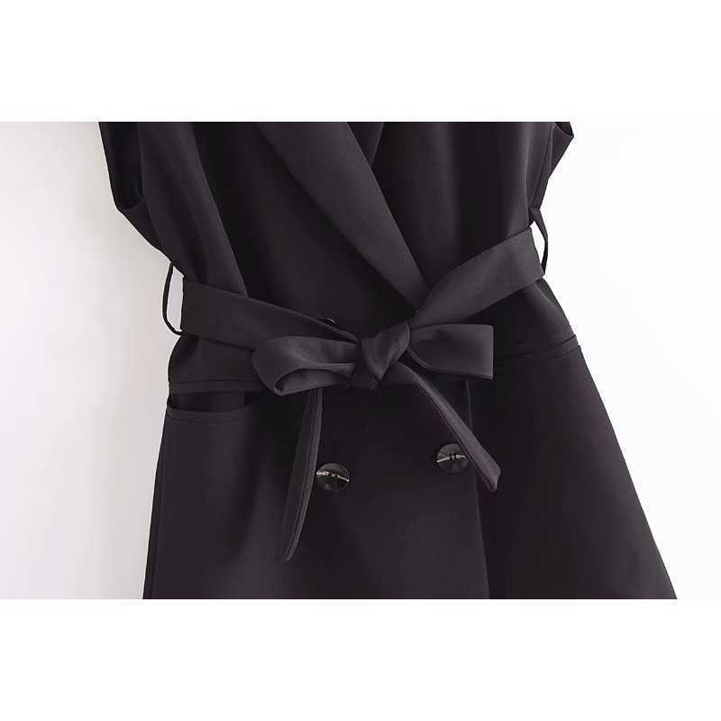 Elegant Women Sleeveless Blazer with Belt Fashion Office Lady Coat Chic Woman Jacket Vest Suit veste femme 210930