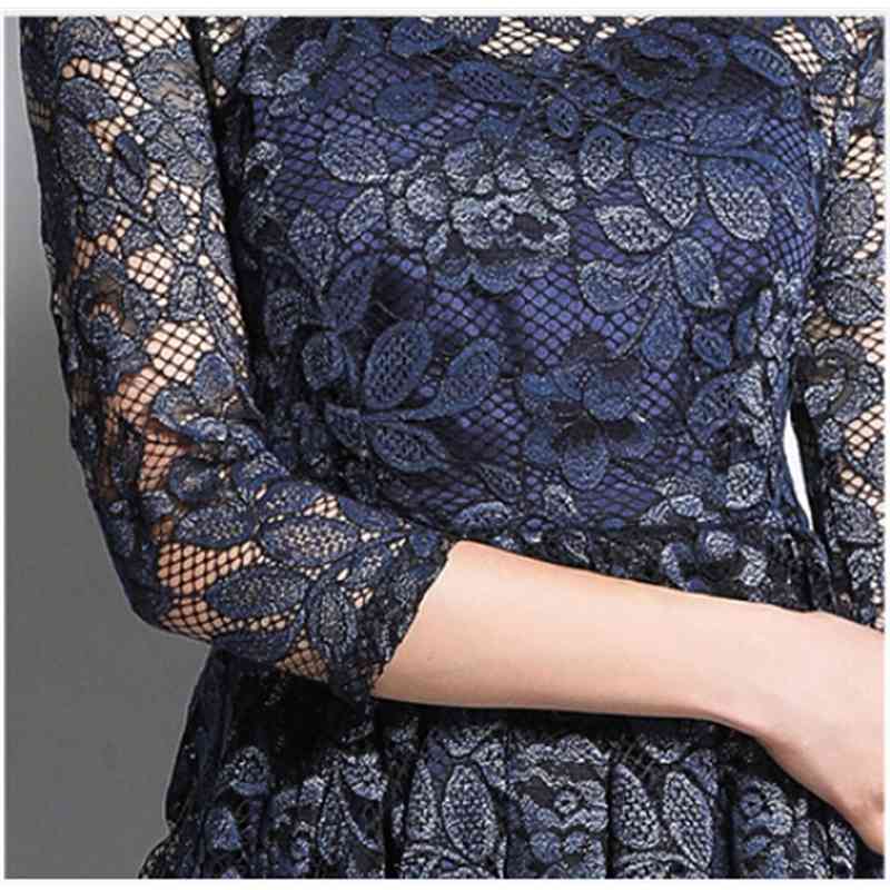 Arrival Spring Fashion Hollow Out Lace Dress Vintage Elegant Slim High Waist Long Dresses Vestidos 210520