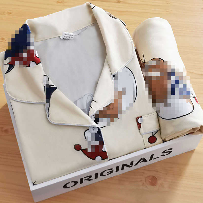 style lapel pajamas women in the spring and autumn cardigan long-sleeved pants cartoon ms leisurewear suit Women's pajamas 211007