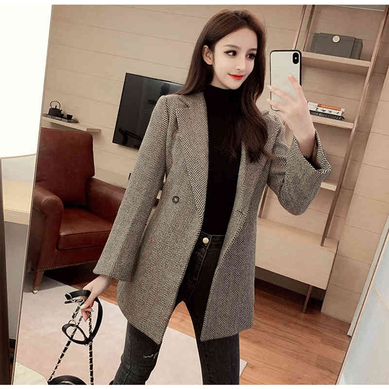 Winter Korean Clothes Loose Coat Woman England Woolen Slim Suit Jacke Twith Bow Sashes Female Blazer Women Feminino Tweed 210515