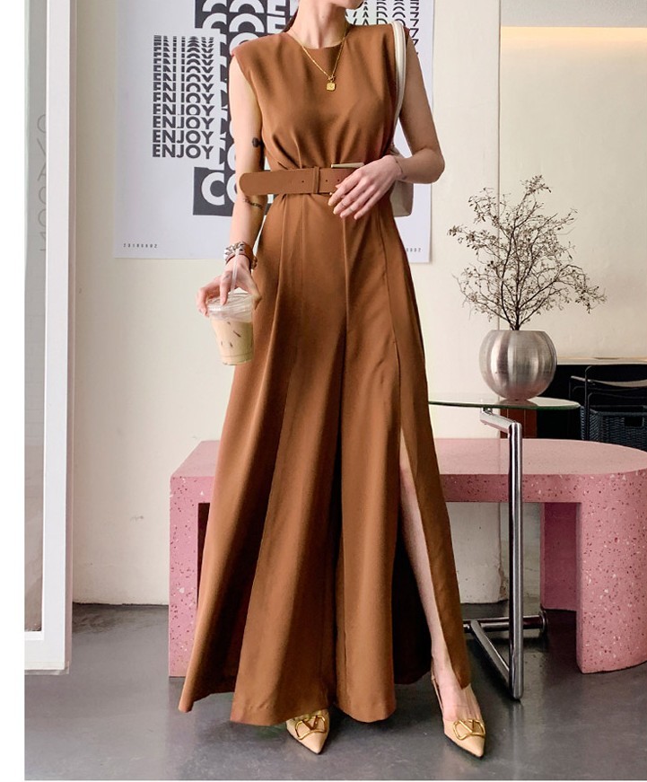 Summer Female Elegant Slim Jumpsuit Trousers Women Casual Sexy split casual Long Pants Overalls With belt 210519