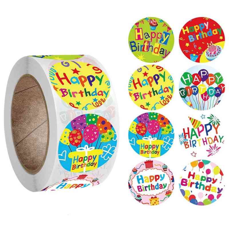 1 Roll 8 Styles Happy Birthday Round Stickers Party Poison Packaging Seal Labels 40JA