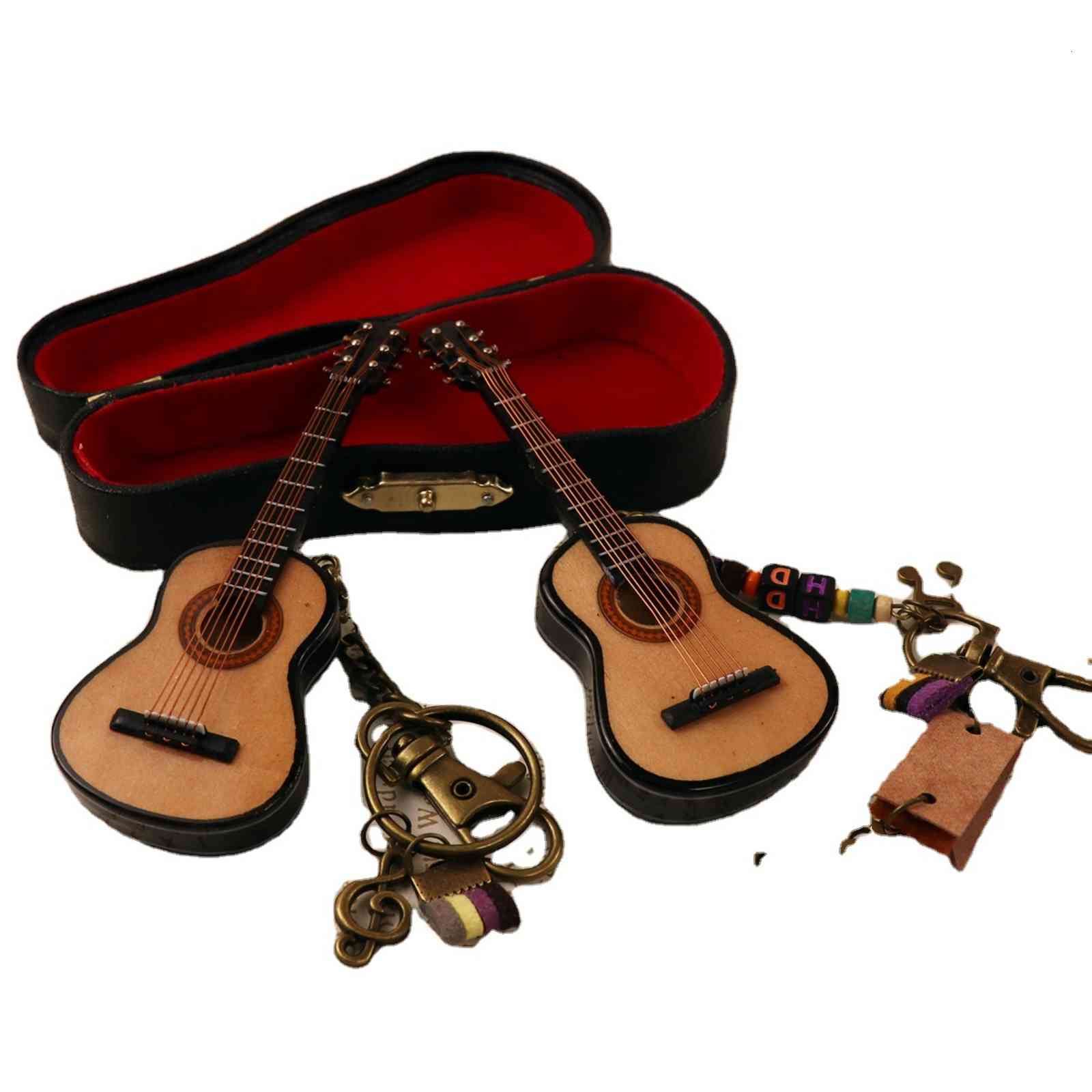 Engraved Wooden Guitar Violin Key Chain Bag Pendant Couple Creative Mini Decorative Gift for Men and Women