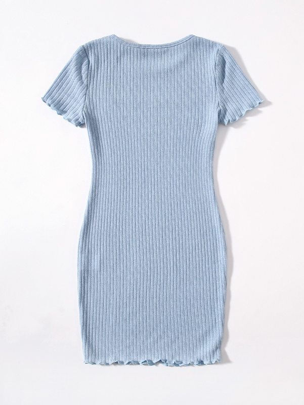 Girls Lettuce Trim Embroidery Letter Rib-knit Dress SHE