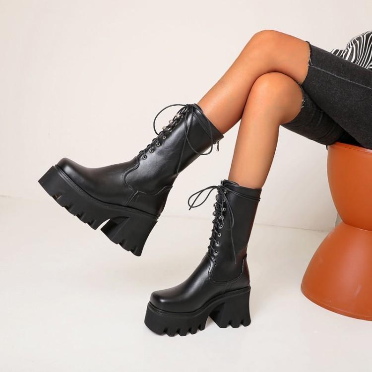 Boots 2021 Autumn And Winter British Tooling Black Thick Soled Women's Back Zipper Thin