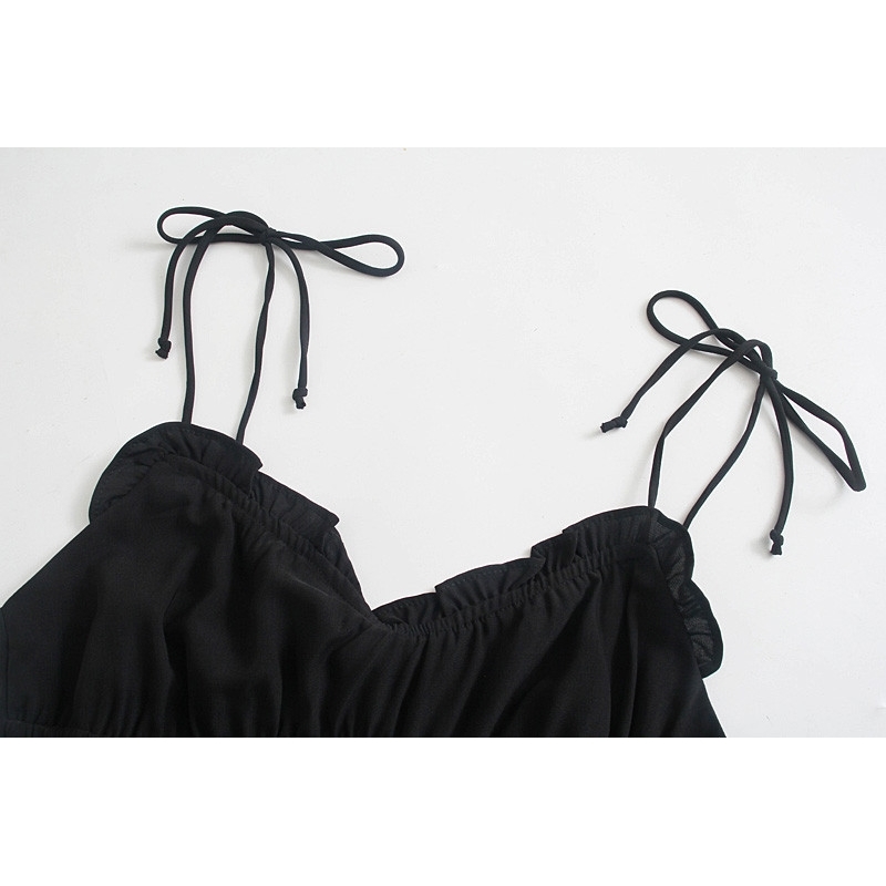 Beach Skirt Female Summer Seaside Vacation Little Black Dress Long Sexy Backless Dresses Vintage Chic 210514