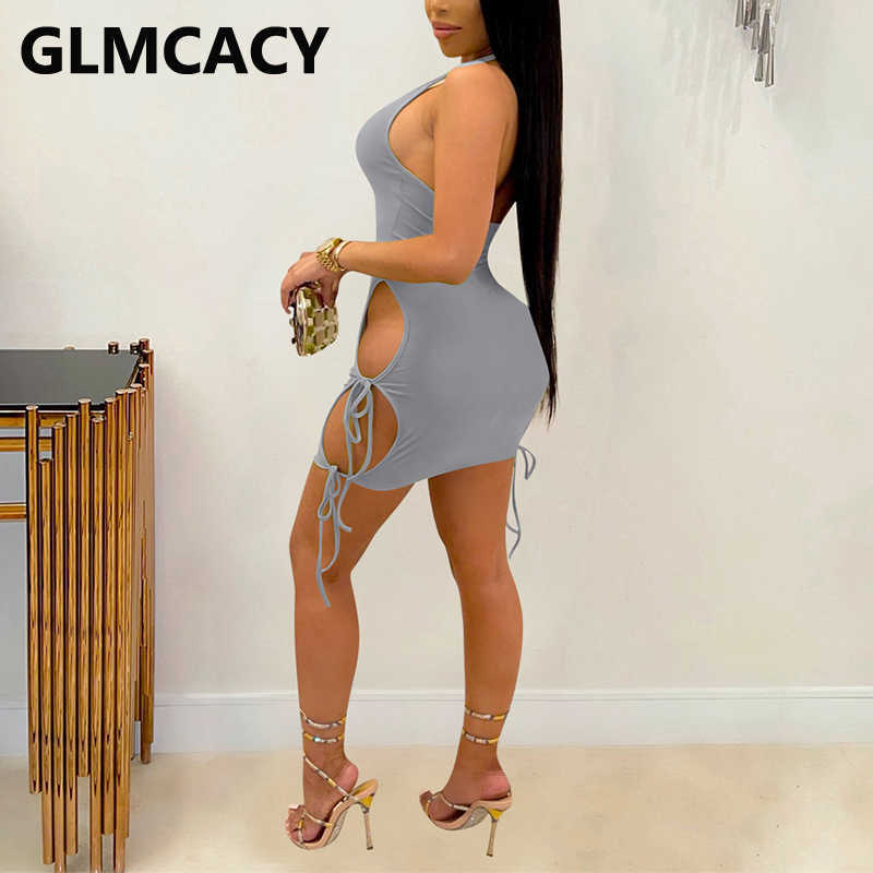 Halter Sexy Cut Out Bodycon Party Club Mini Dress 210702