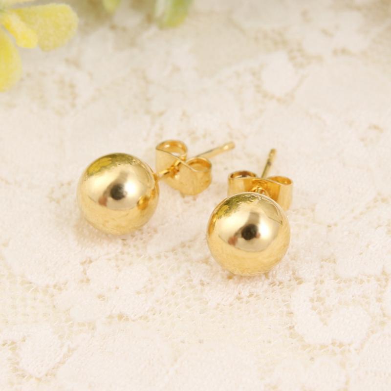 Stud Charm 4mm 6mm 8mm 10mm Ball Earring Yellow Gold Color Shape Classic Design Earrings For Women