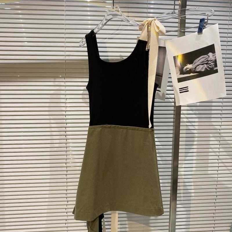 DEAT Women Patchwork Asymmetrical Sling Dress Round Neck Sleeveless Arrivals Lady Sexy Fashion Spring Summer 11D500 210709